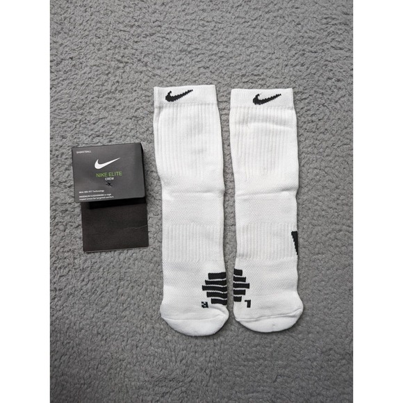 Nike Elite Crew Socks Dri-Fit Mens Large 9-11 White Black Athletic Basketball - Picture 1 of 4